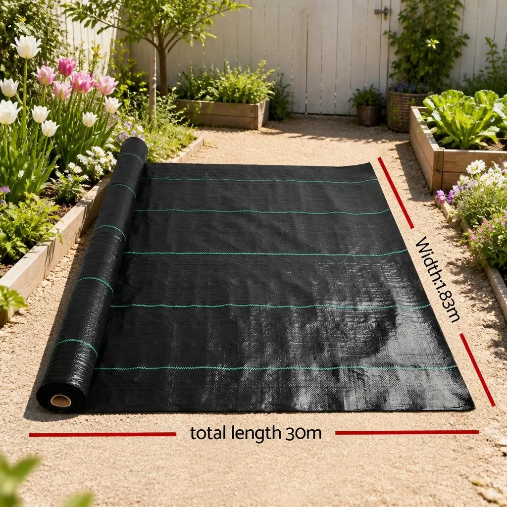 Weed Control Mat Heavy-duty Woven Fabric 1.83m x 30m Black Garden Weedmat
