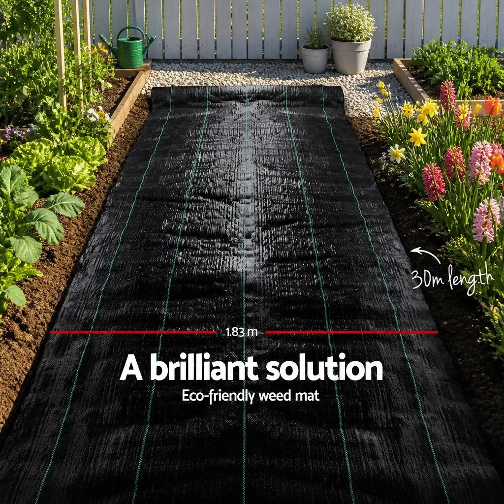 Weed Control Mat Heavy-duty Woven Fabric 1.83m x 30m Black Garden Weedmat