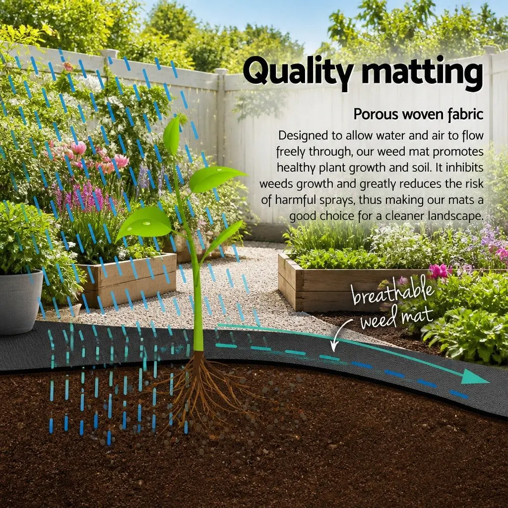 Weed Control Mat Heavy-duty Woven Fabric 1.83m x 30m Black Garden Weedmat