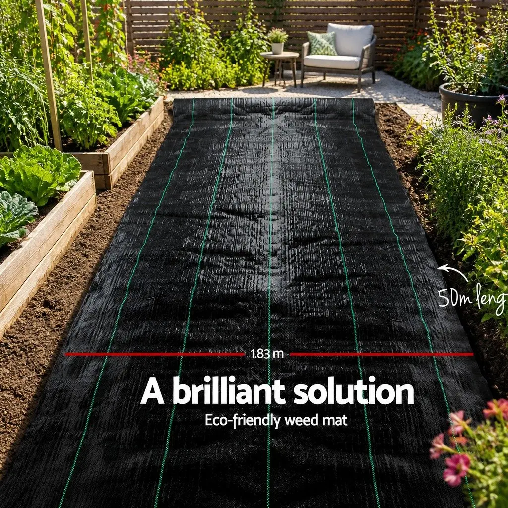 Weed Mat Woven Fabric 1.83m x 50m Black Garden Plant Control UV Resistant Porous