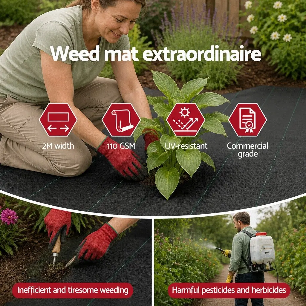 Weed Control Mat 2m x 50m 110GSM Heavy Duty Garden Weed Suppressant Black Roll