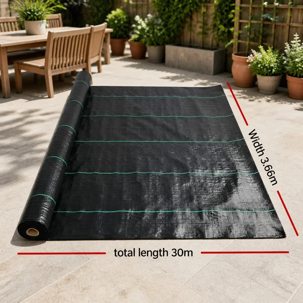 Weed Control Mat UV Resistant 3.66m x 30m Black Woven Fabric Porous