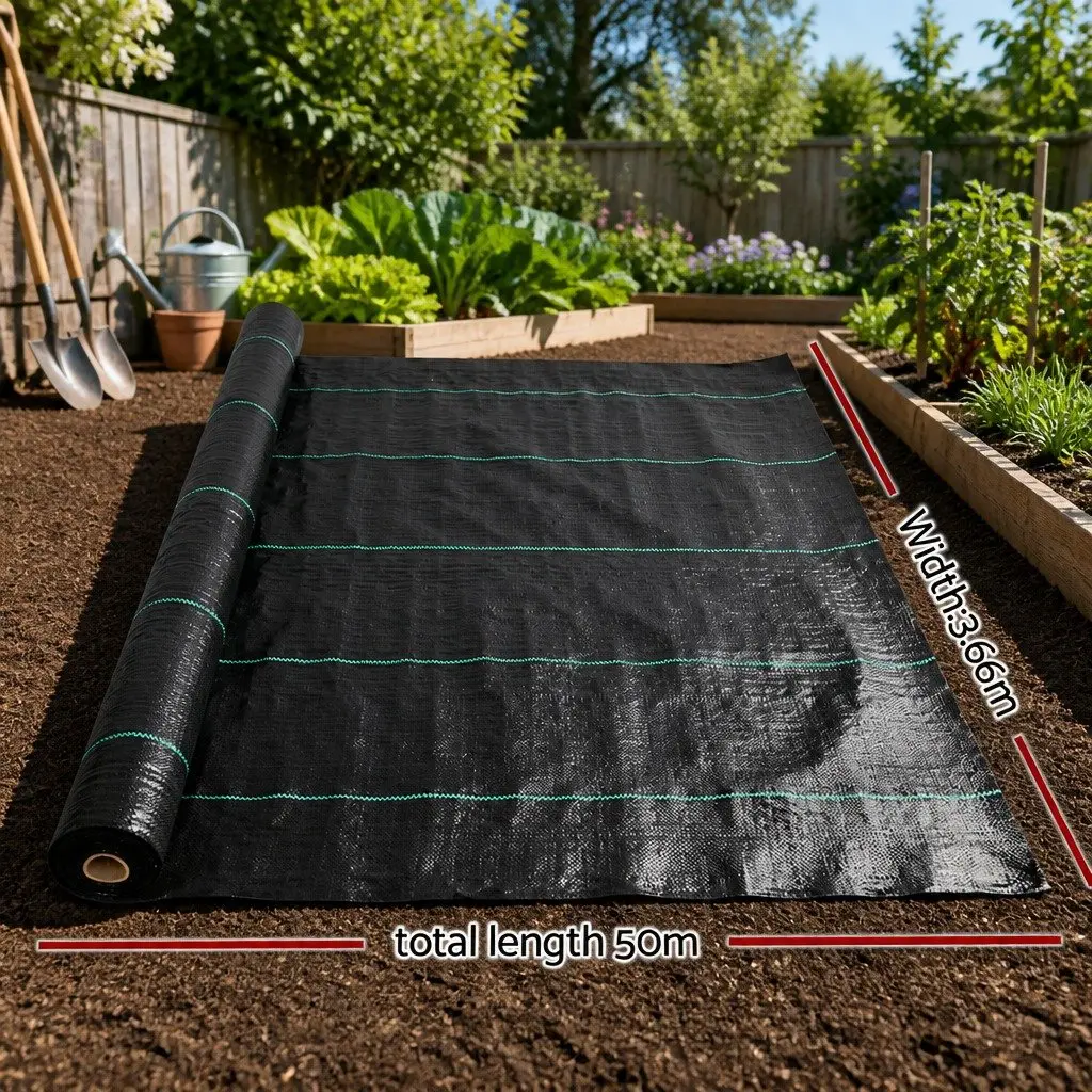 Weed Control Mat Heavy-Duty UV Resistant 3.66m x 50m Black Woven Fabric