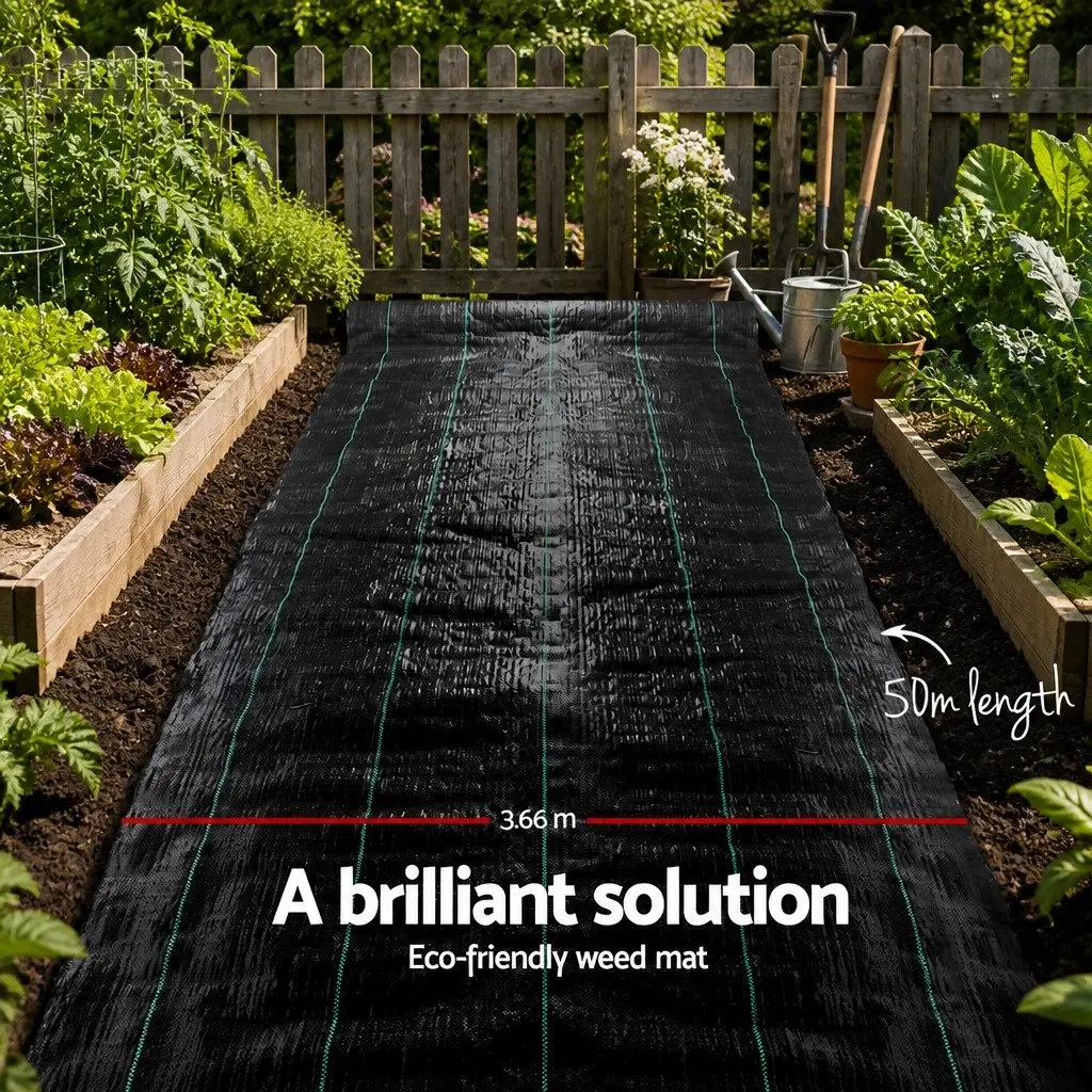 Weed Control Mat Heavy-Duty UV Resistant 3.66m x 50m Black Woven Fabric