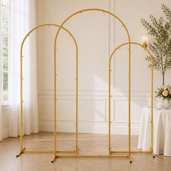 Wedding Arch Backdrop Stand Set of 3 Metal Frame Gold Party Decoration Ceremony
