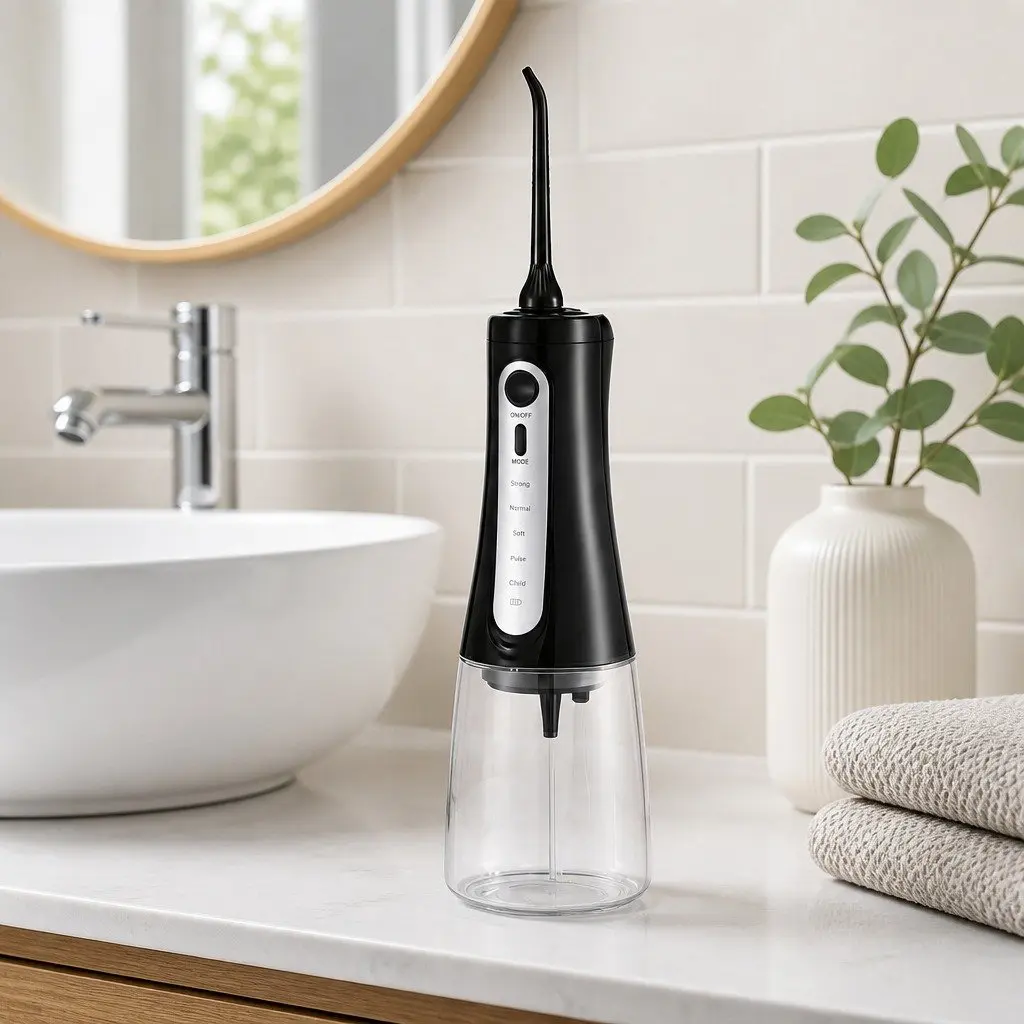 Water Flosser Cordless Oral Irrigator 350ml Black 5 Pressure Settings