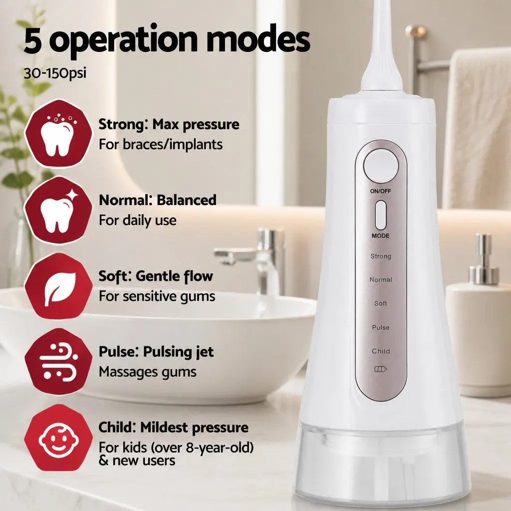 Cordless Water Flosser Rechargeable Oral Irrigator 350ml Tank