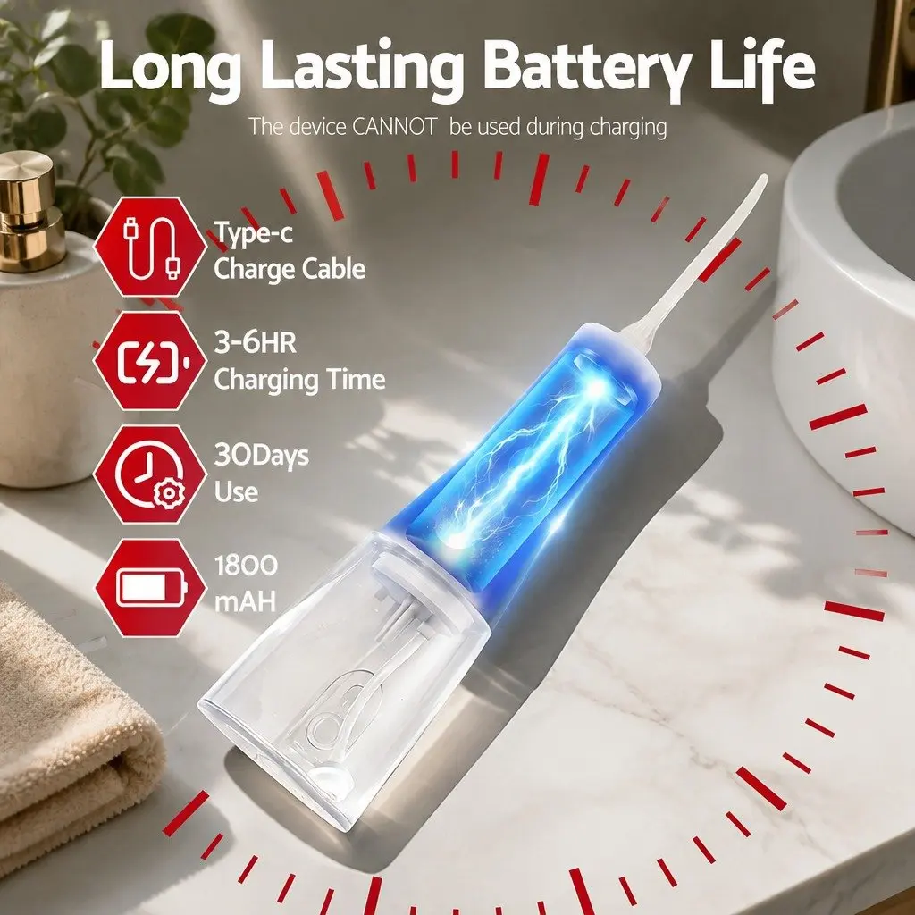 Cordless Water Flosser Rechargeable Oral Irrigator 350ml Tank