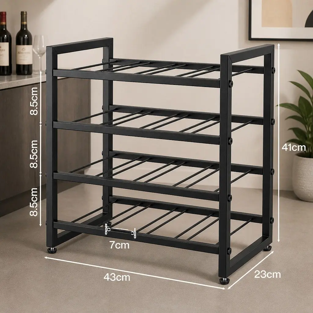 Wine Rack 16 Bottle 4-Tier Metal Storage Display Organizer Adjustable Feet