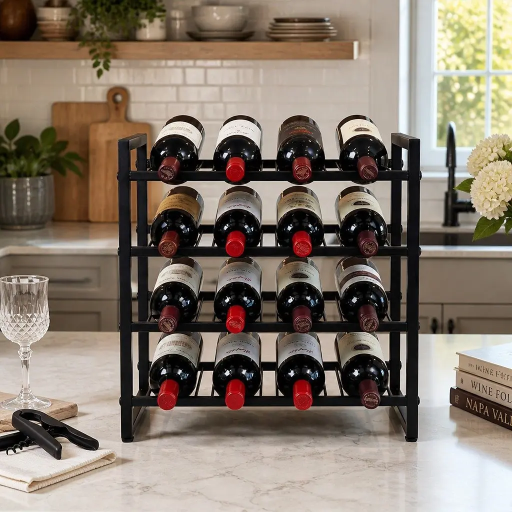 Wine Rack 16 Bottle 4-Tier Metal Storage Display Organizer Adjustable Feet