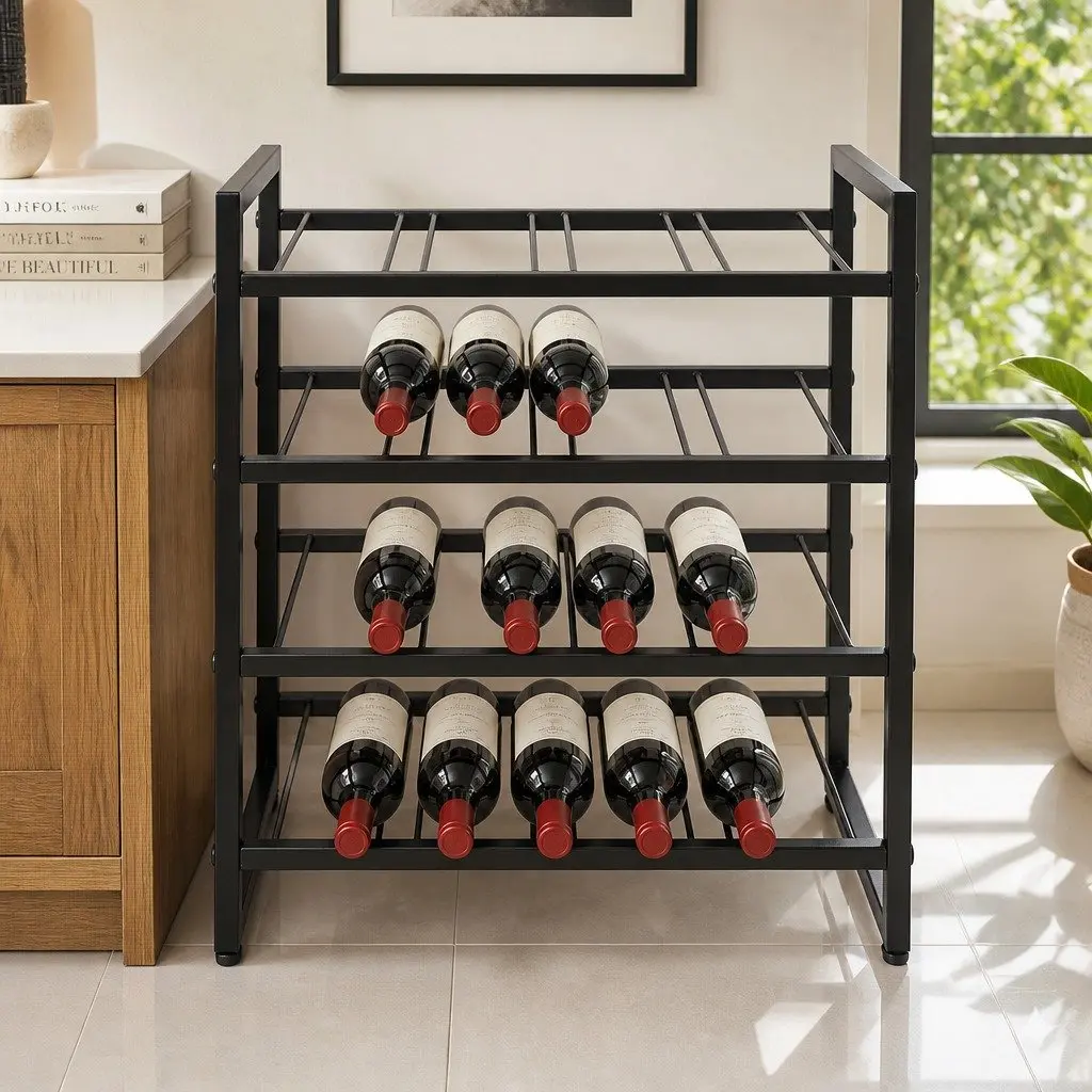 Wine Rack 16 Bottle 4-Tier Metal Storage Display Organizer Adjustable Feet