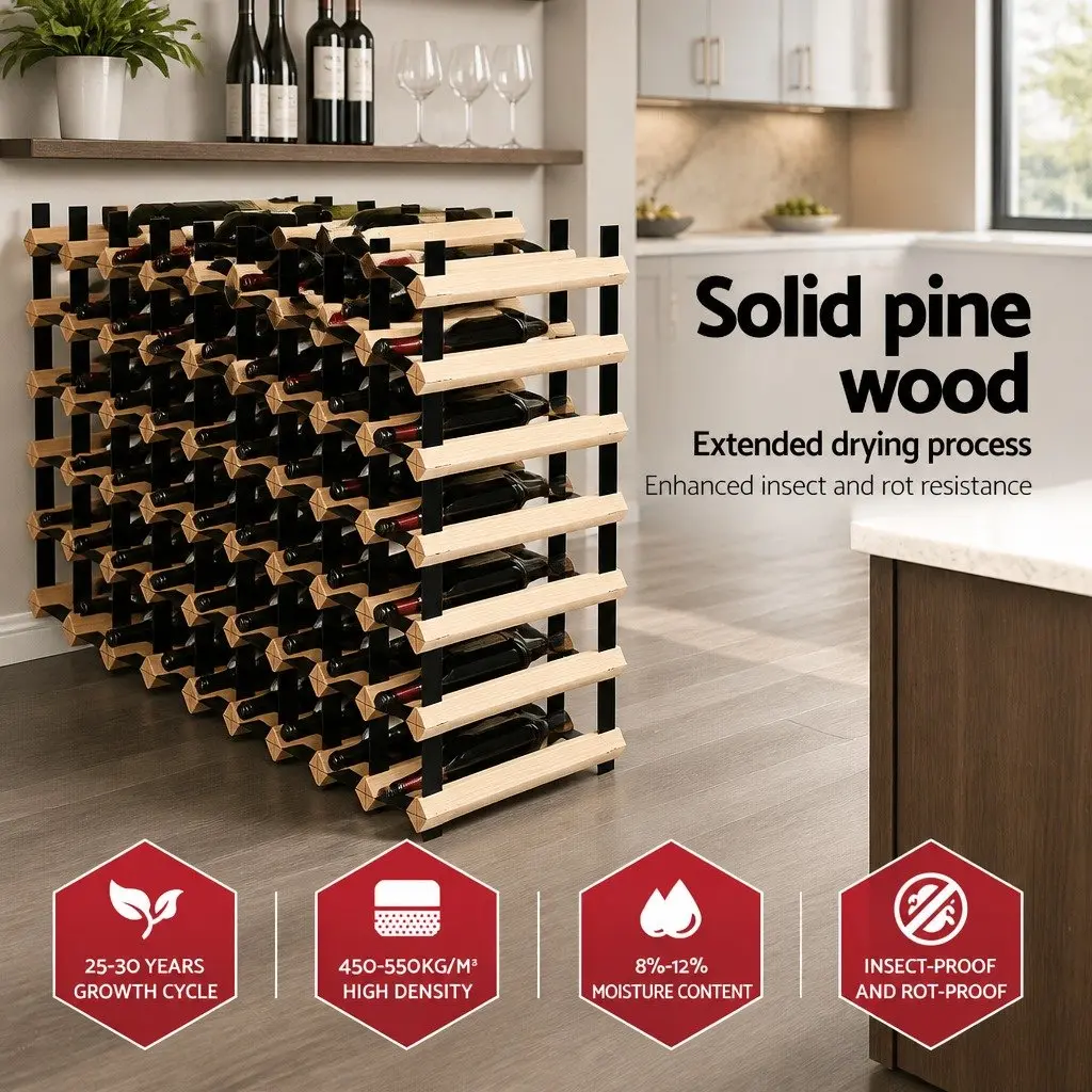 Wine Rack Sturdy Pine Wood Steel Frame 110 Bottle Storage Holder