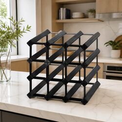 Wine Rack 12 Bottle Black Timber Storage Display Stand for Home Kitchen Cellar