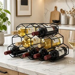 Wine Rack Metal 12 Bottle Tabletop Countertop Freestanding No Assembly Black