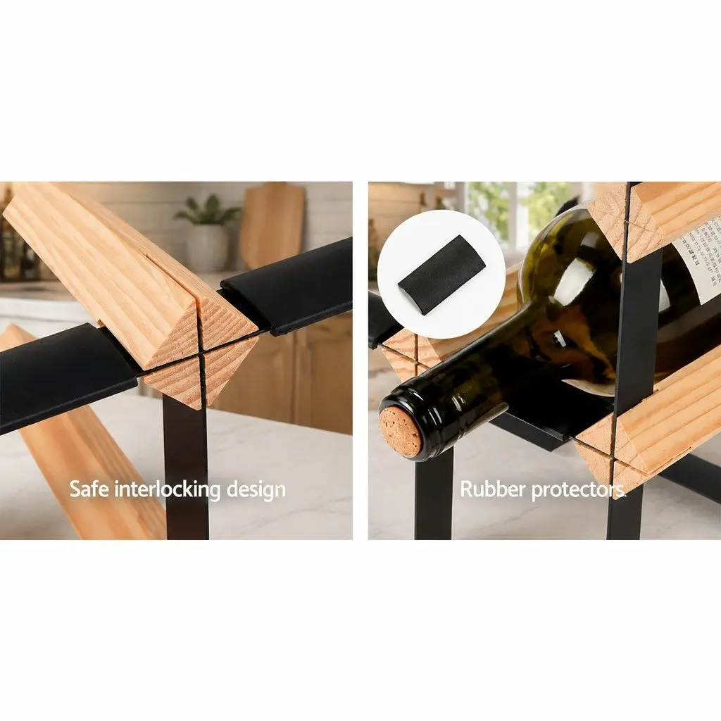 Wine Rack 12 Bottle Pine Wood Steel Frame Kitchen Storage Organiser Display