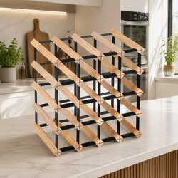 Wine Rack 20 Bottle Pine Wood Steel Frame Storage Display Organiser Kitchen