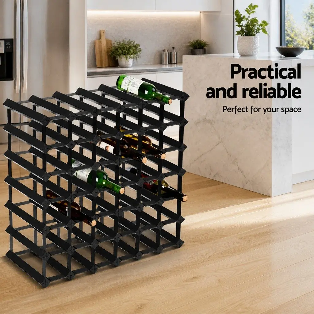 Wine Rack Black Timber 42 Bottle Storage Display Holder