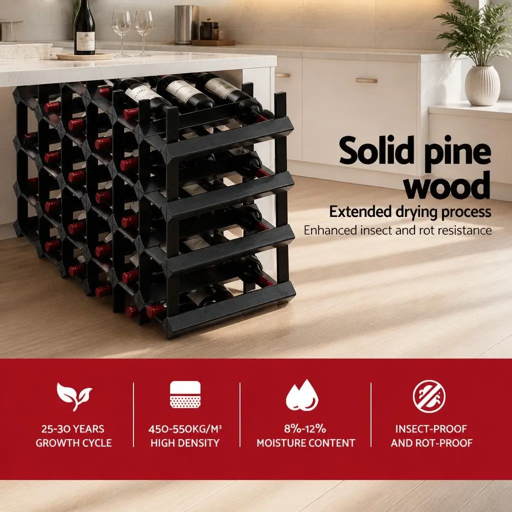 Wine Rack Black Timber 42 Bottle Storage Display Holder