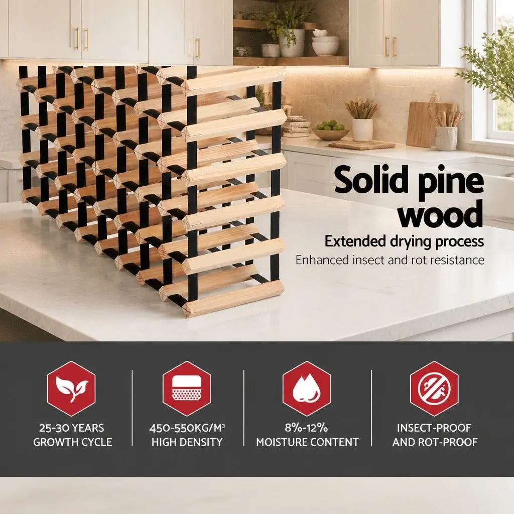 Wine Rack Solid Pine Wood Steel Frame 72 Bottle Storage Organiser