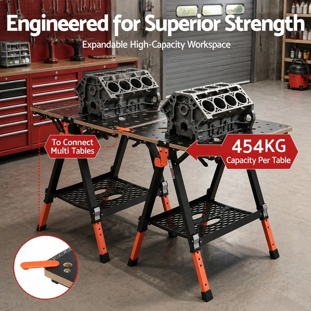Portable Folding Work Table Adjustable Height Heavy-Duty Steel Frame 70 x 65 x 91.5 cm