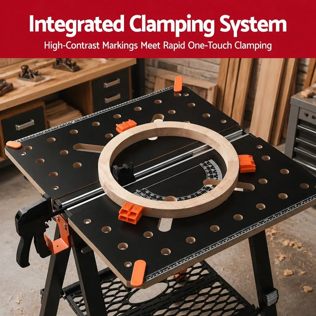 Portable Folding Work Table Adjustable Height Heavy-Duty Steel Frame 70 x 65 x 91.5 cm