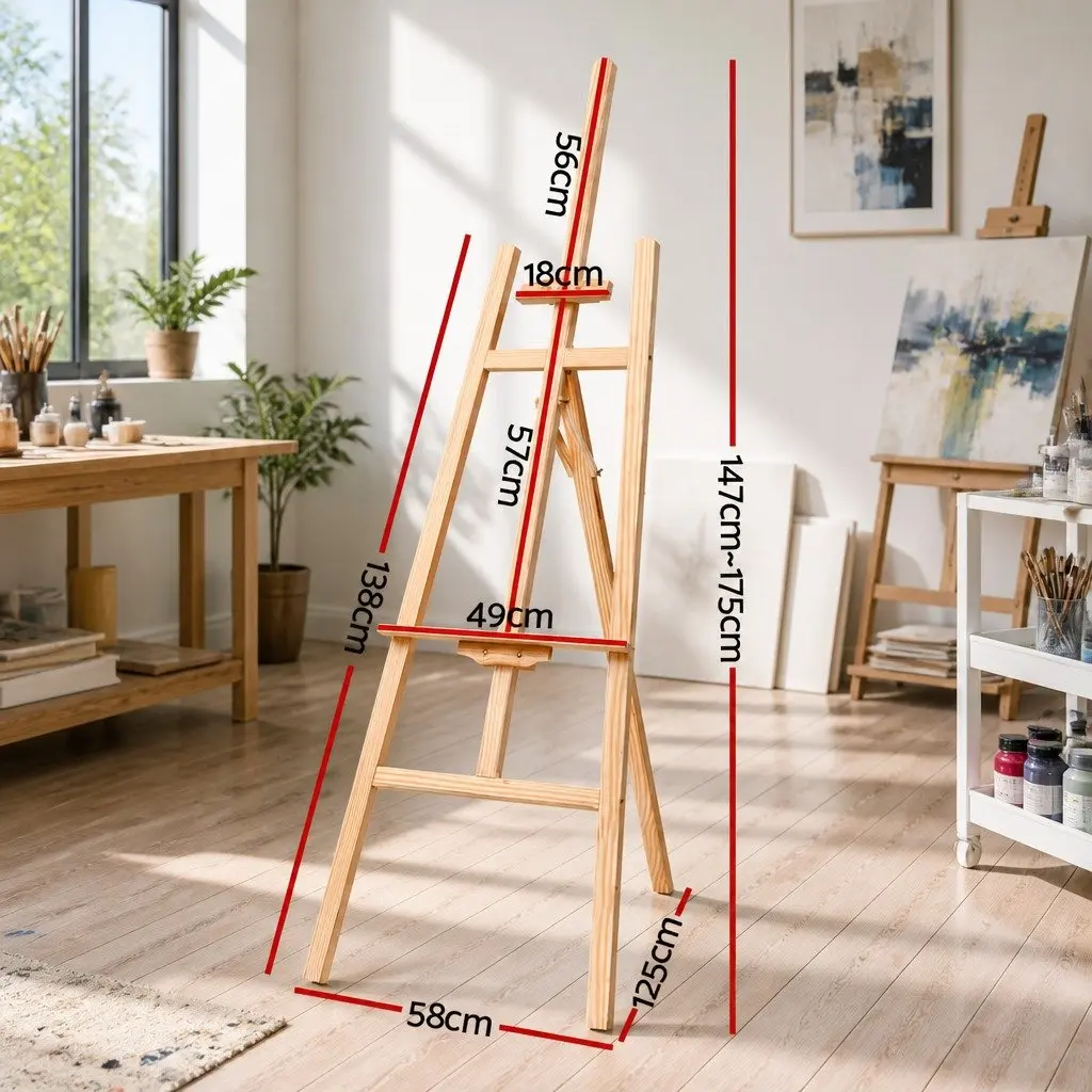 Floor Easel A-Frame Adjustable Height Pine Wood Canvas Painting Art Display