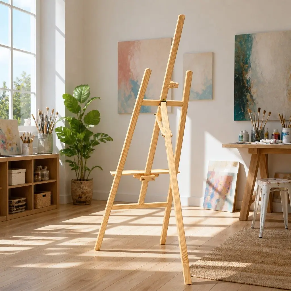 Floor Easel A-Frame Adjustable Height Pine Wood Canvas Painting Art Display
