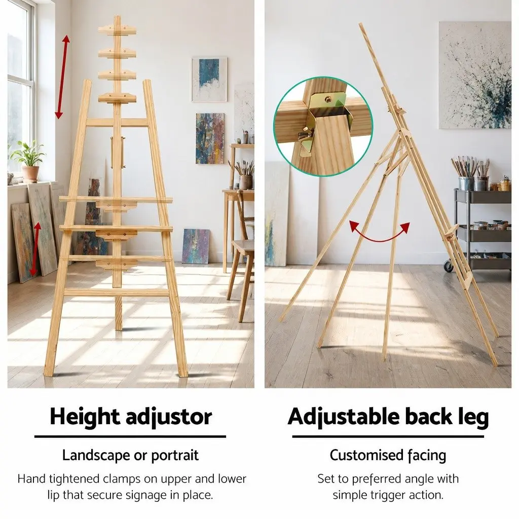 Floor Easel A-Frame Adjustable Height Pine Wood Canvas Painting Art Display