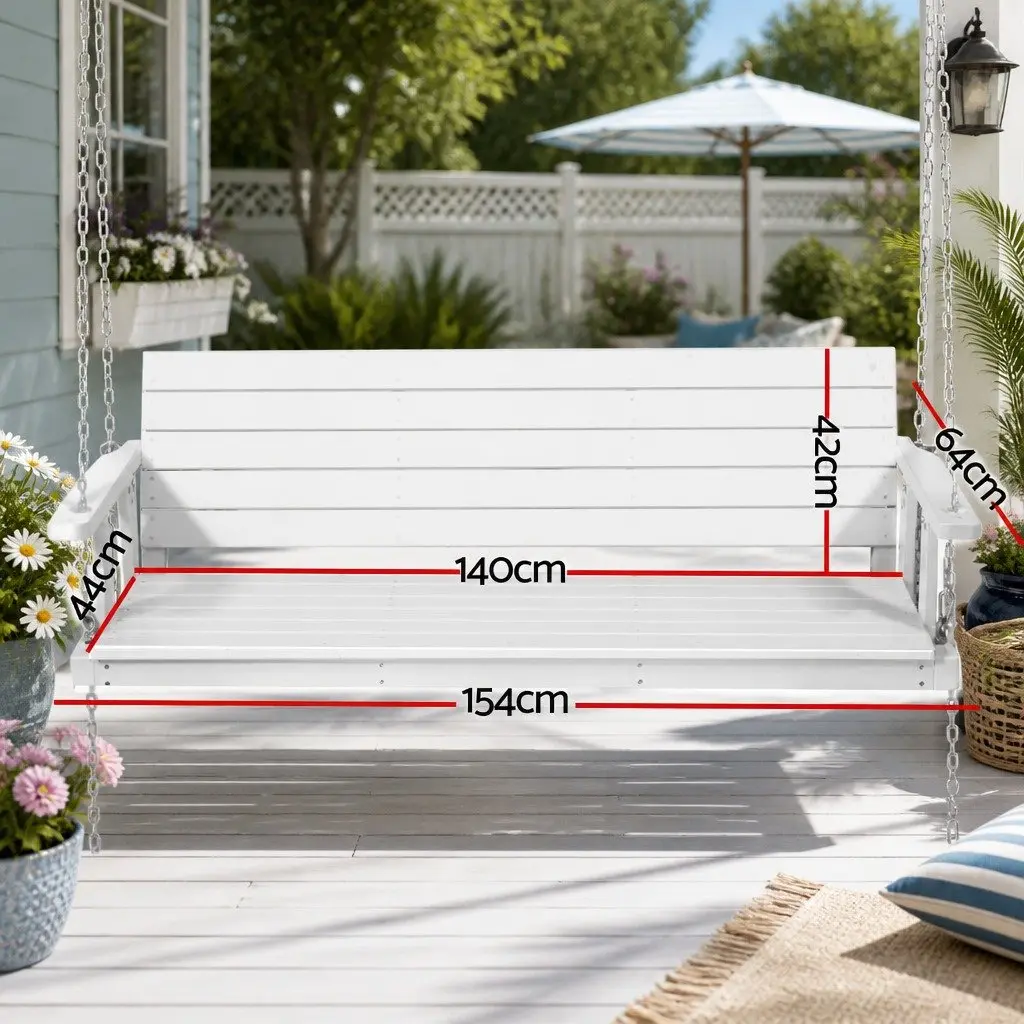 Outdoor Hanging Bench 3 Seater Fir Wood Porch Swing Chair White