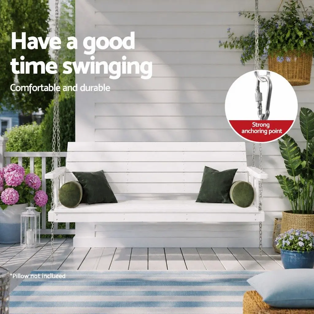 Outdoor Hanging Bench 3 Seater Fir Wood Porch Swing Chair White