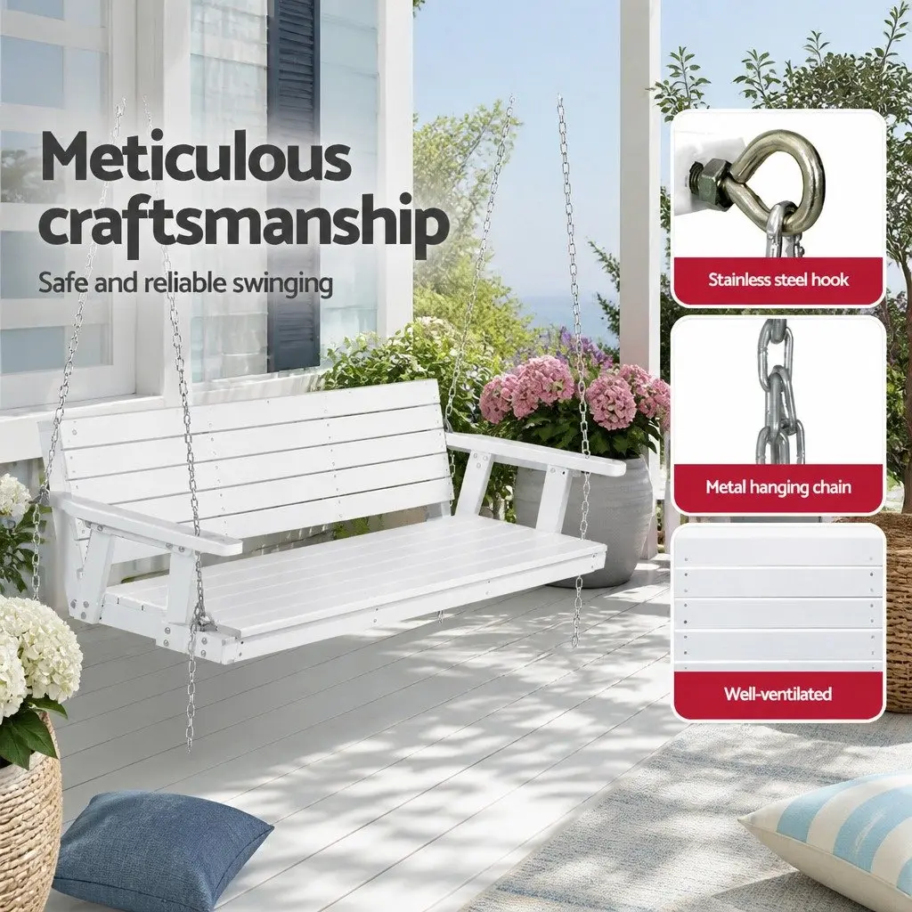 Outdoor Hanging Bench 3 Seater Fir Wood Porch Swing Chair White