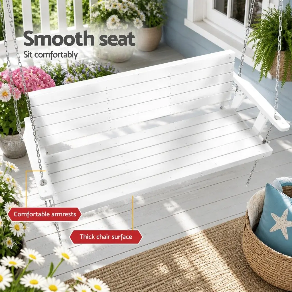Outdoor Hanging Bench 3 Seater Fir Wood Porch Swing Chair White