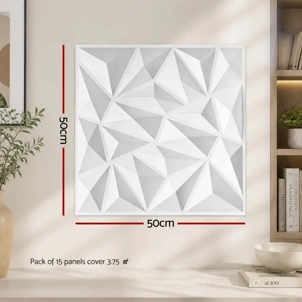 3D Wall Panels Diamond Pattern Decorative PVC Feature Wall 50x50cm Set 15 White