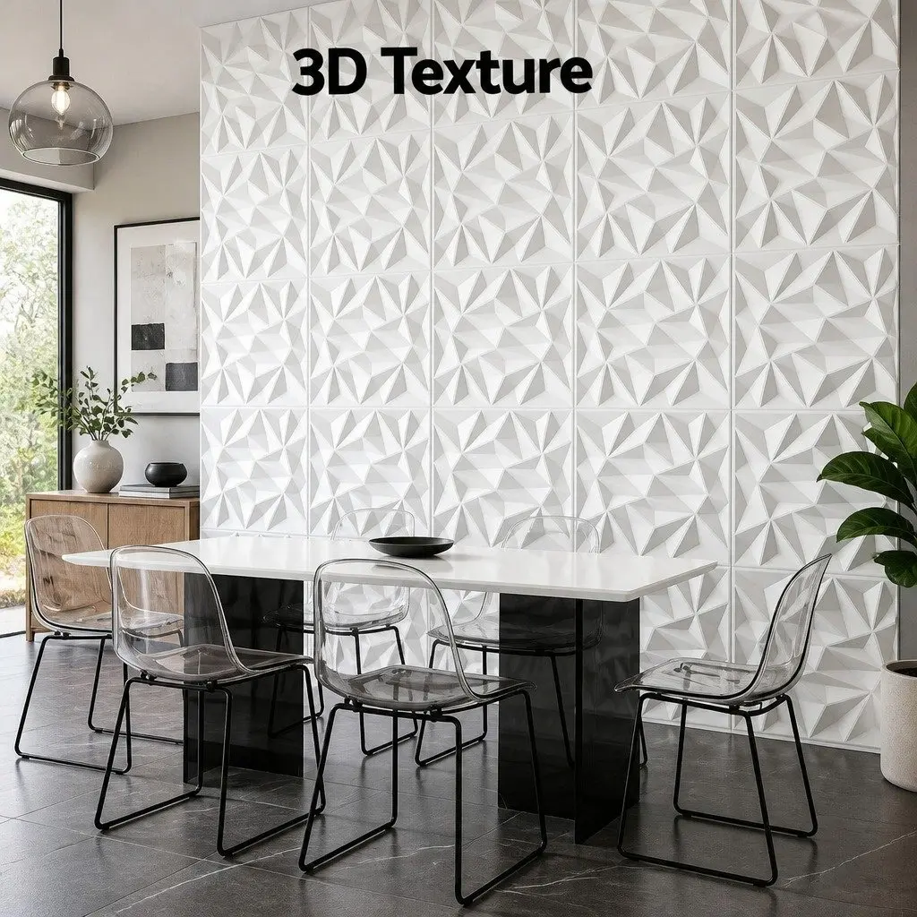 3D Wall Panels Diamond Pattern Decorative PVC Feature Wall 50x50cm Set 15 White