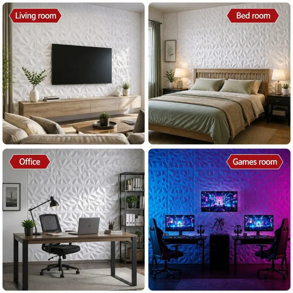 3D Wall Panels Diamond Pattern Decorative PVC Feature Wall 50x50cm Set 15 White