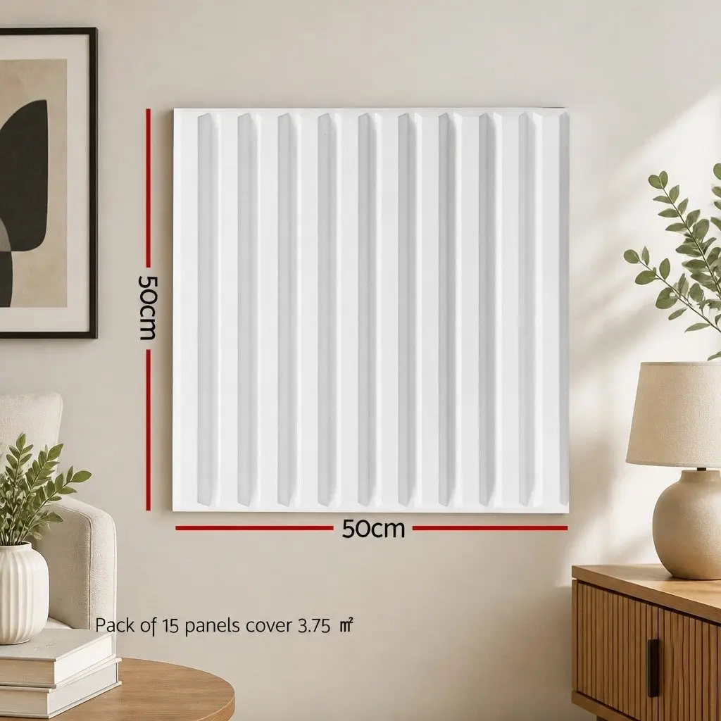 3D Vertical Wall Panels PVC Decorative Feature Wall 50x50cm White Set of 15