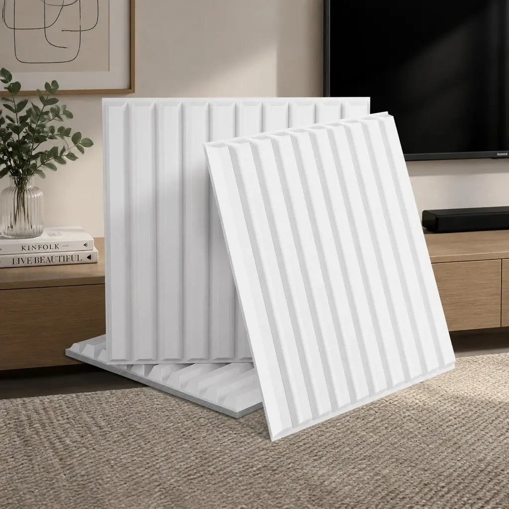 3D Vertical Wall Panels PVC Decorative Feature Wall 50x50cm White Set of 15
