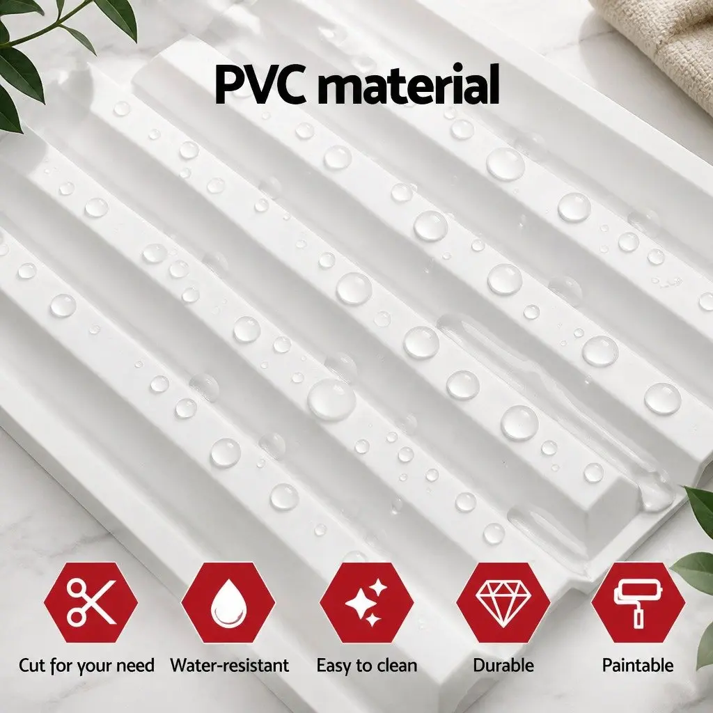 3D Vertical Wall Panels PVC Decorative Feature Wall 50x50cm White Set of 15