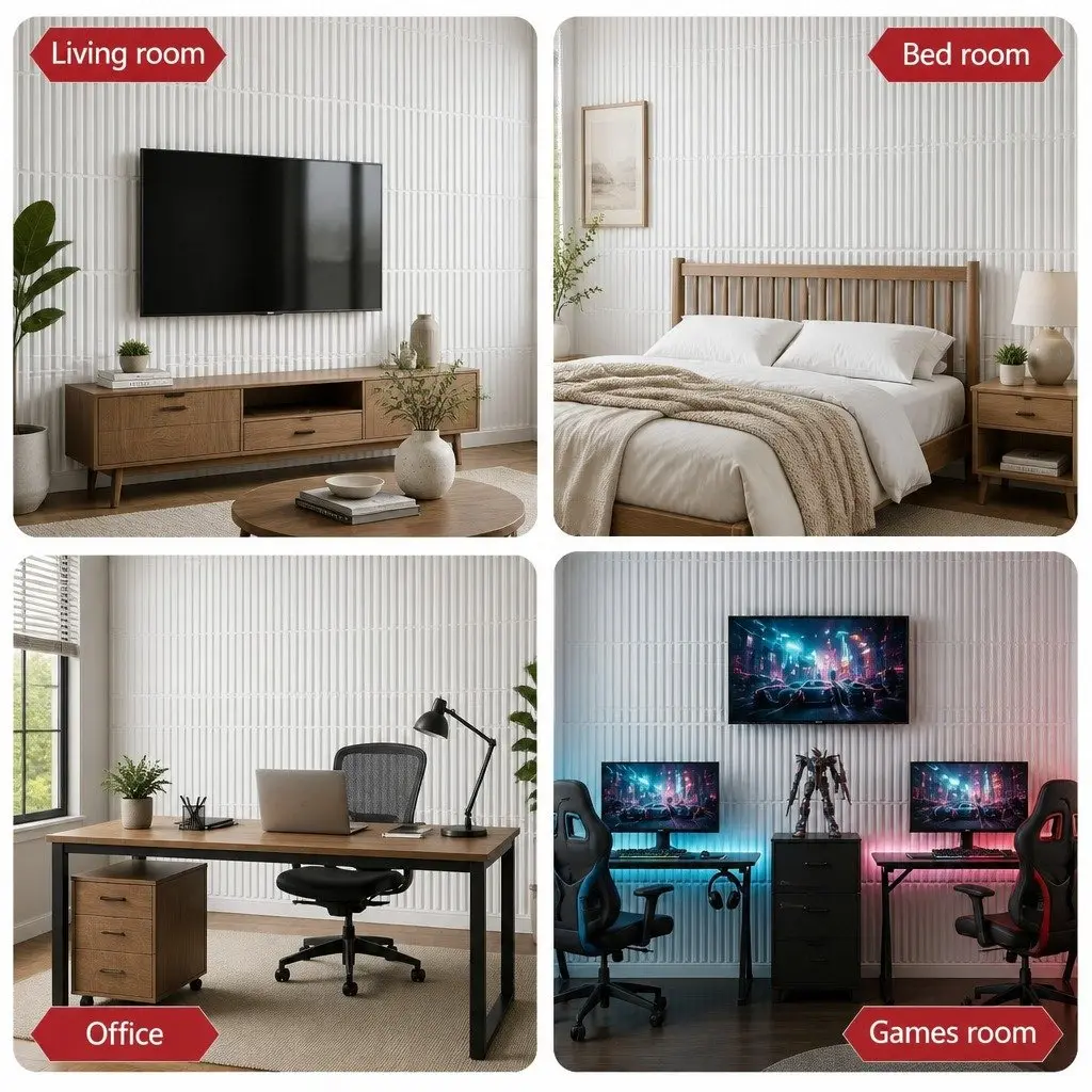 3D Vertical Wall Panels PVC Decorative Feature Wall 50x50cm White Set of 15