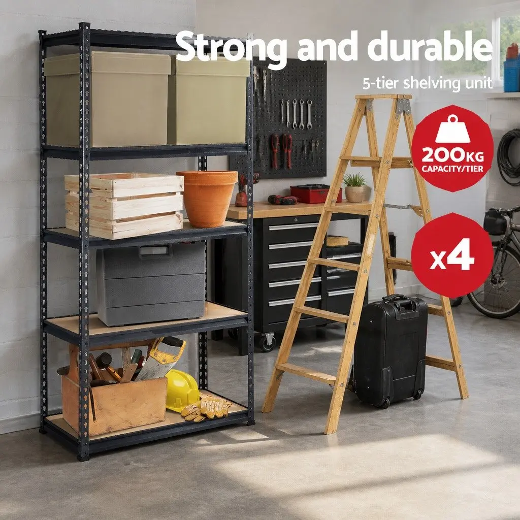 Heavy Duty 5-Tier Garage Shelving Unit 90x40x180cm Storage Rack Industrial