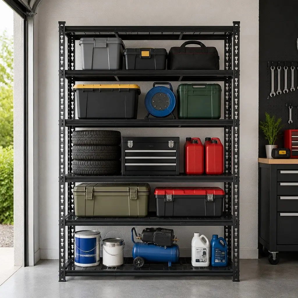 Heavy-Duty Steel Garage Shelving 5-Tier Adjustable 1.8M Black