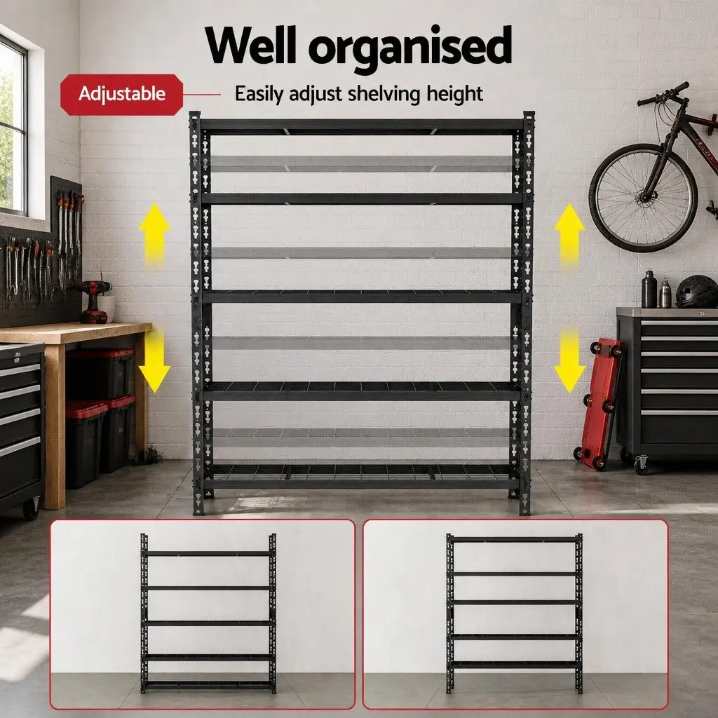 Heavy-Duty Steel Garage Shelving 5-Tier Adjustable 1.8M Black