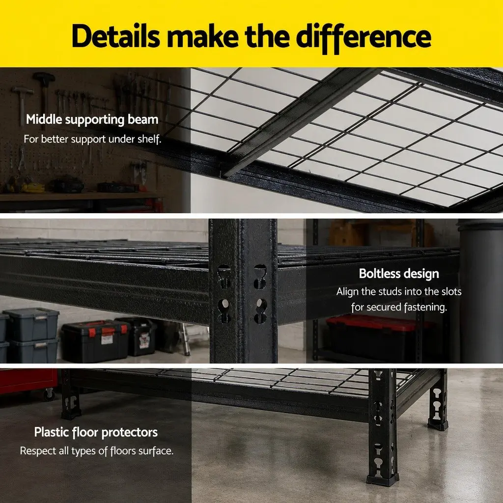 Heavy-Duty Steel Garage Shelving 5-Tier Adjustable 1.8M Black