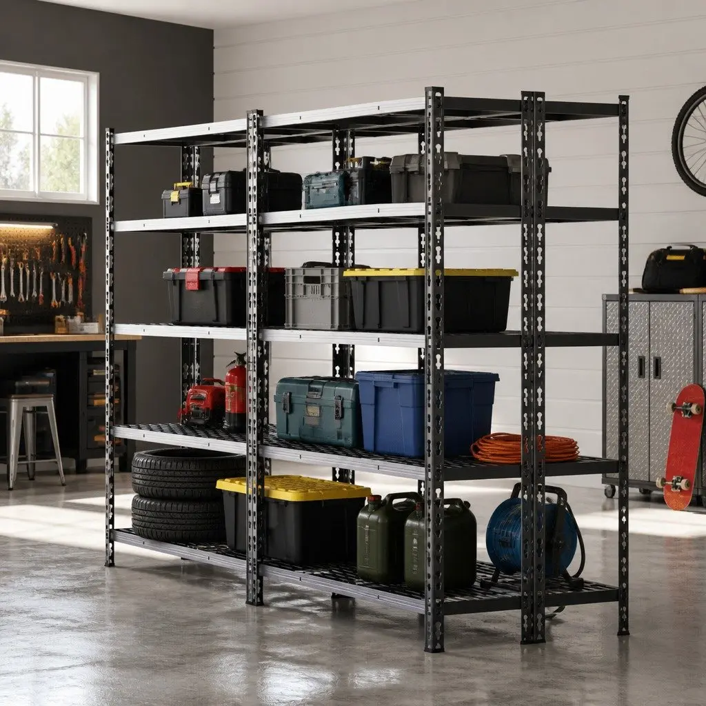 Heavy-Duty Steel Garage Shelving 5-Tier Adjustable 1.8M Black