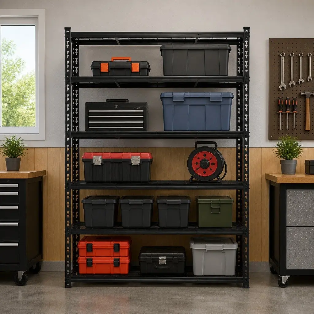 5-Tier Heavy Duty Garage Storage Rack Adjustable Black 1.8M