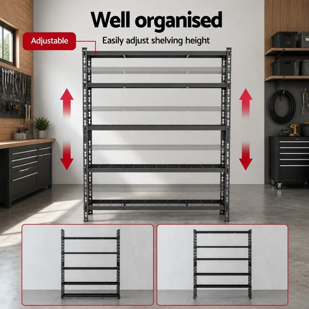5-Tier Heavy Duty Garage Storage Rack Adjustable Black 1.8M