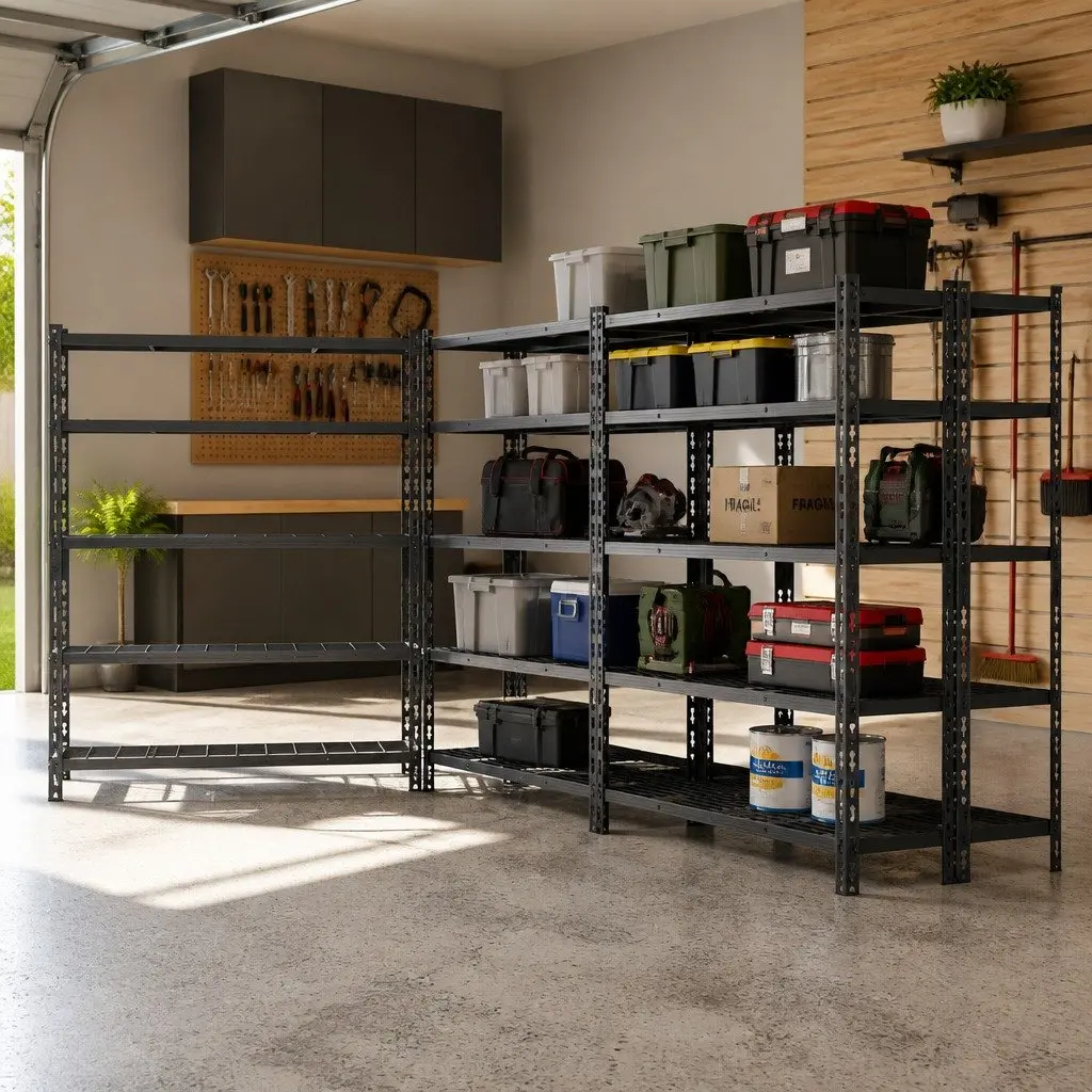 5-Tier Heavy Duty Garage Storage Rack Adjustable Black 1.8M