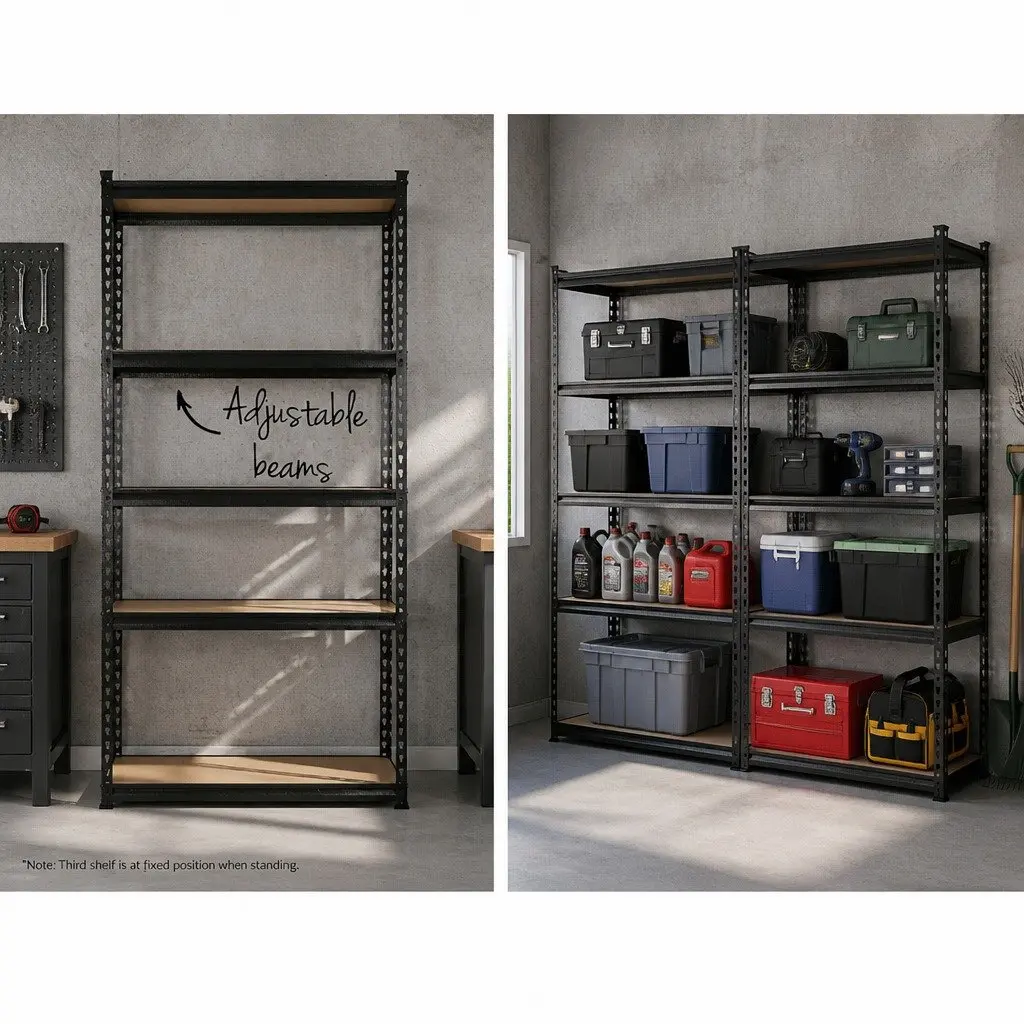 Storage Shelf Rack 2x1.5M Garage Warehouse Pallet Racking Unit Adjustable Black