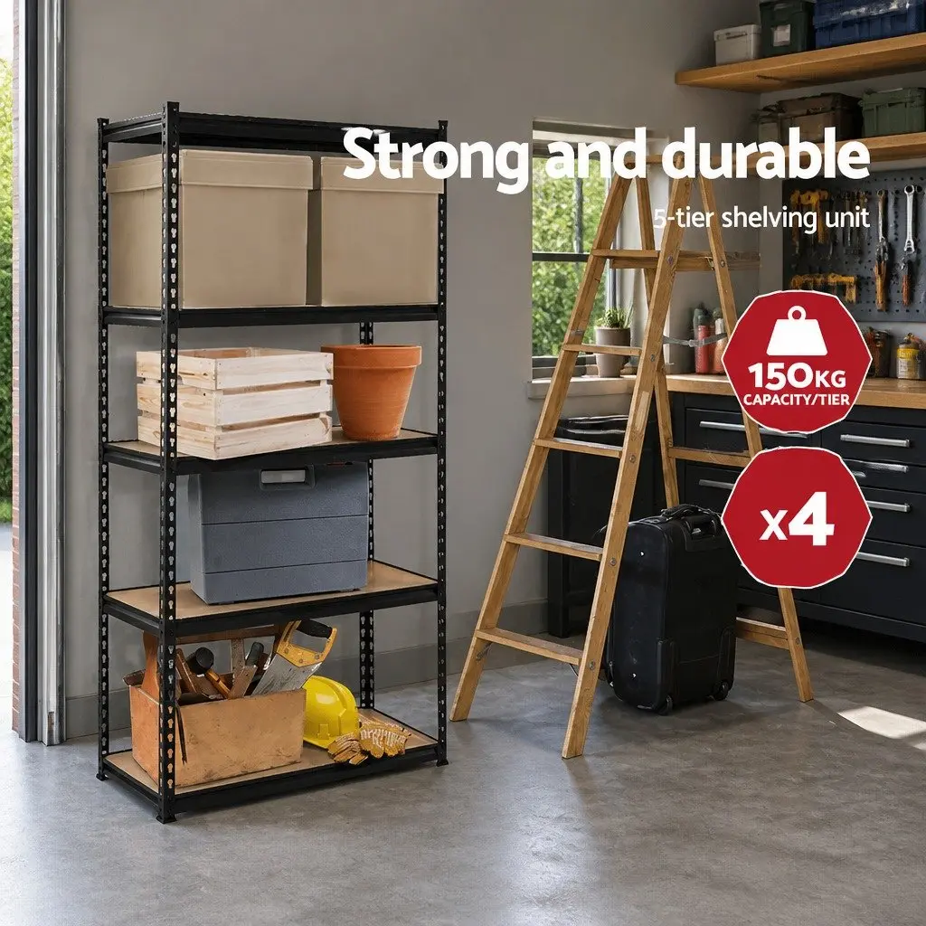 Garage Shelving Unit Boltless Adjustable Steel 70 x 30 x 150cm Black