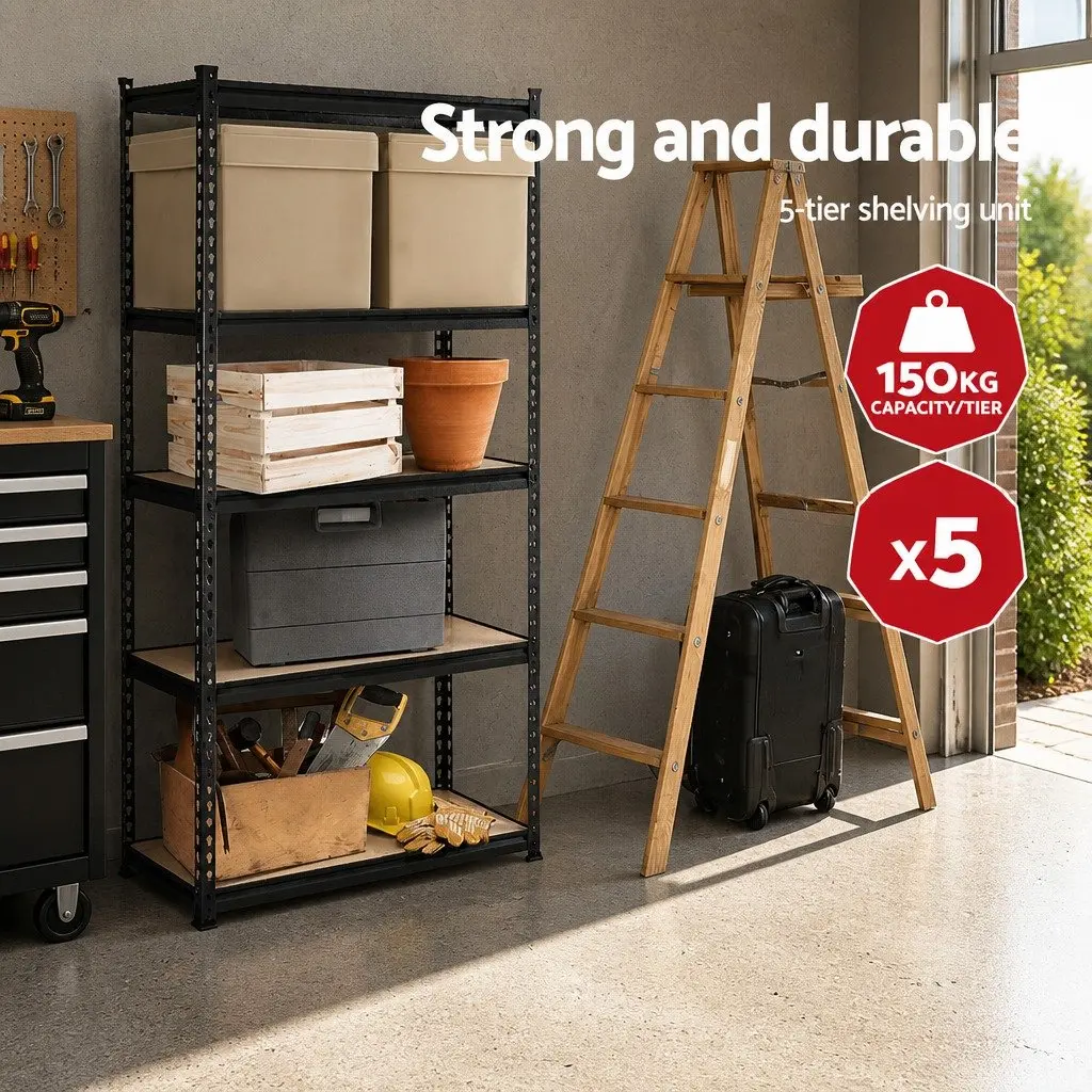 Garage Shelving Unit 5 Tier Adjustable Steel Storage Rack Black